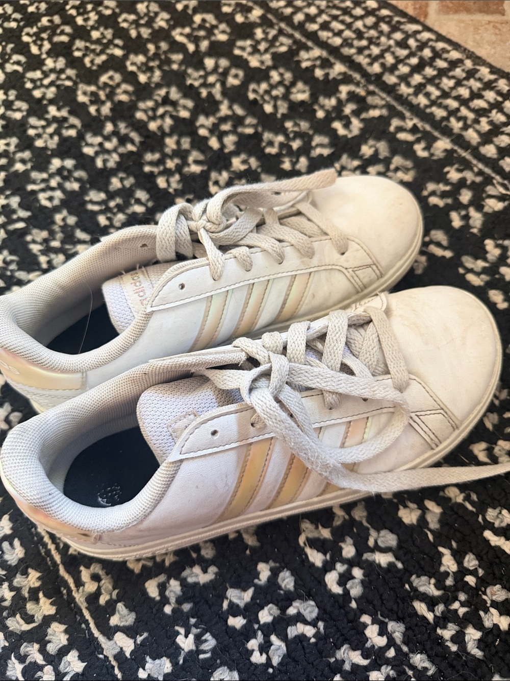 adidas White Sneakers with Iridescent Pastel Stripes